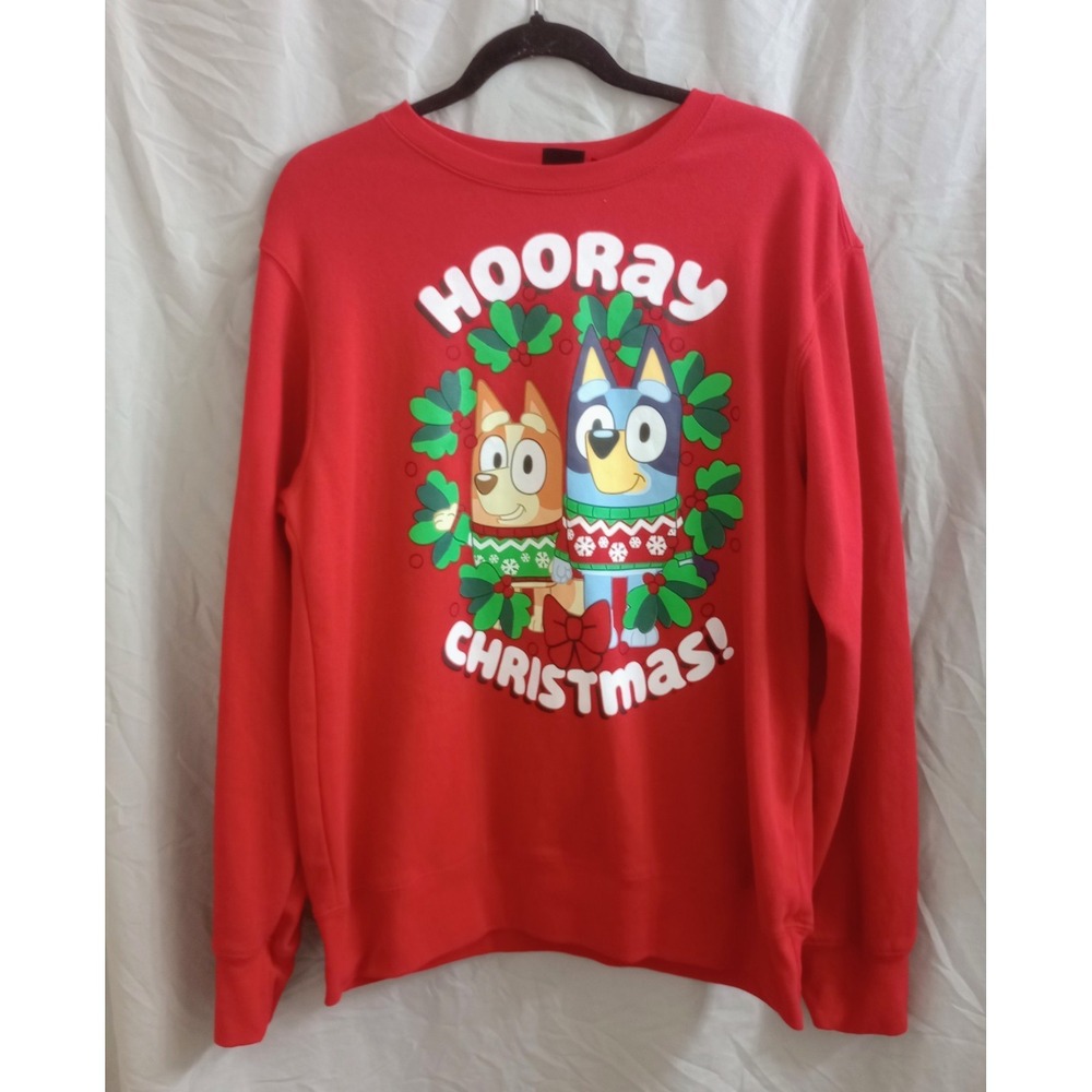 Bluey Christmas Sweatshirt Hooray Christmas Red Bingo Cartoon Shirt Unisex Med